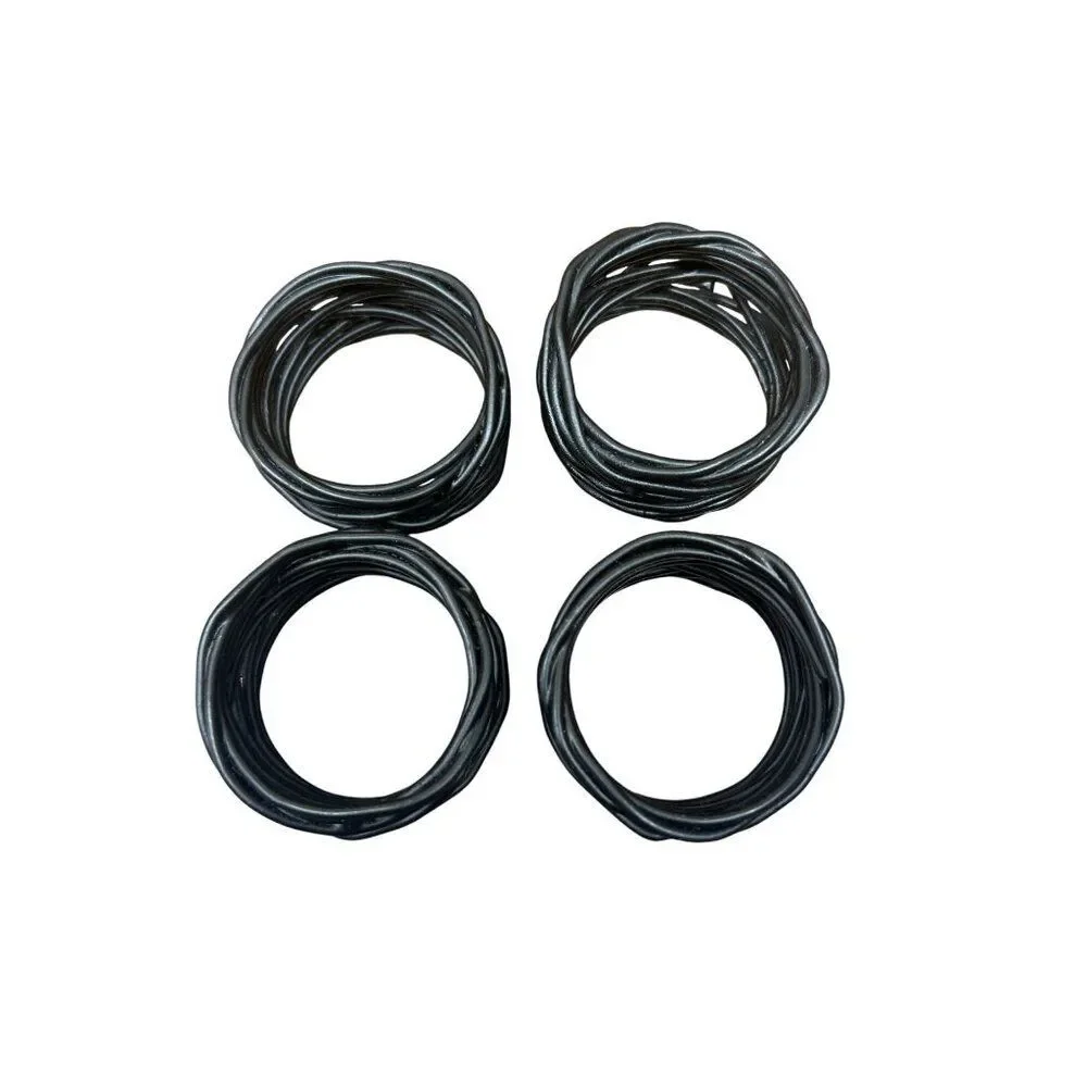 Set Of 4 Black Woven Metal Napkin Rings